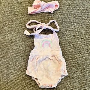 Baby Girl Romper Bodysuit with headband, pink, rainbow, size 6-12 months